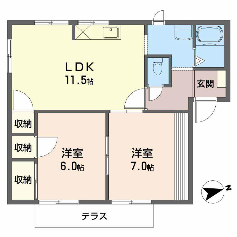 ドムス・ヒルズF館(2LDK/1階)の間取り写真