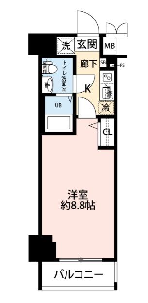 グランフォース北綾瀬(1K/9階)の間取り写真