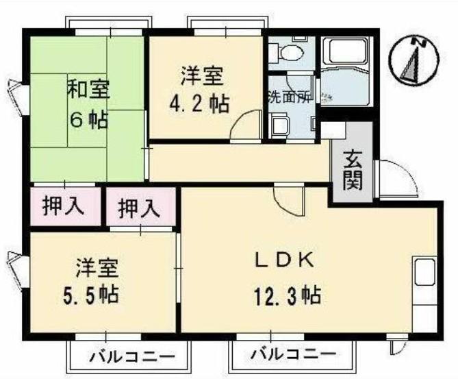 フレグランス阿賀南 C棟(3LDK/2階)の間取り写真