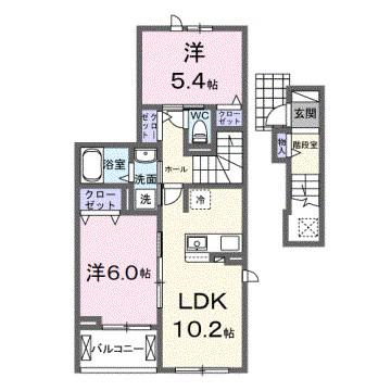 クレシェント(2LDK/2階)の間取り写真