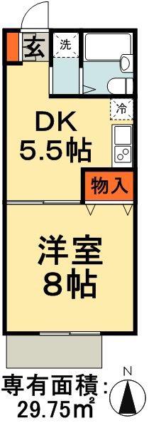サンライズハイツ2(1DK/1階)の間取り写真