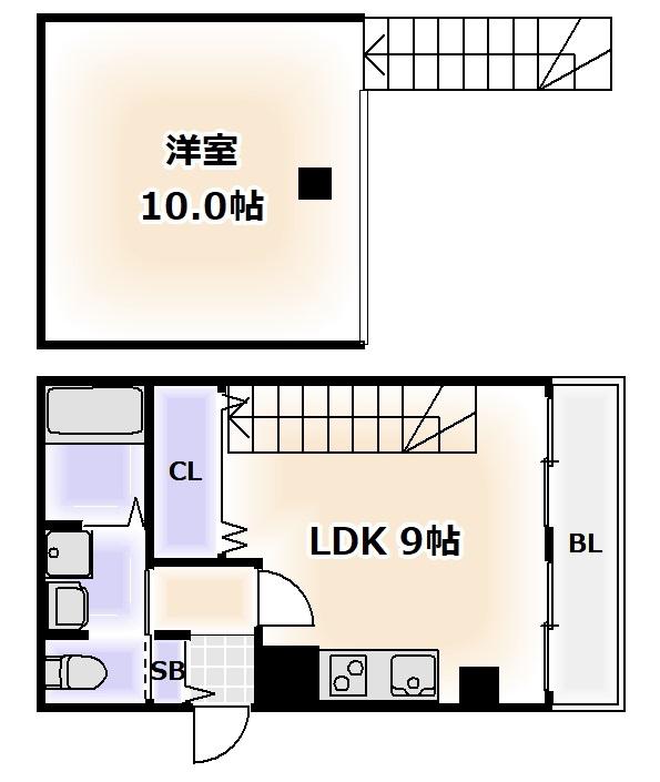 フクエビル(1LDK/9階)の間取り写真