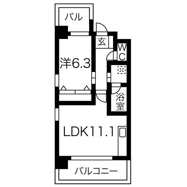 ARROW FIELDS 一番館(1LDK/7階)の間取り写真