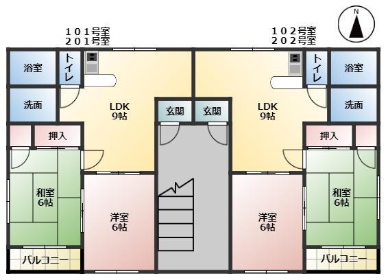 シャポールA棟(2LDK/2階)の間取り写真