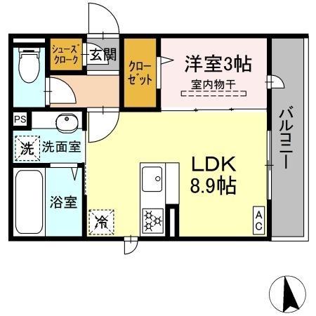 GRAND D-ROOM 島内新橋(1LDK/2階)の間取り写真