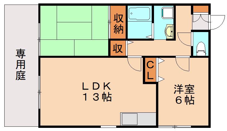 アスティオス洞南A棟(2LDK/1階)の間取り写真
