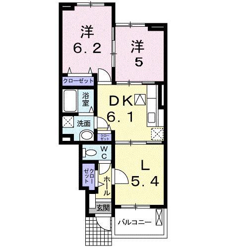 ラッフィナート(2LDK/1階)の間取り写真