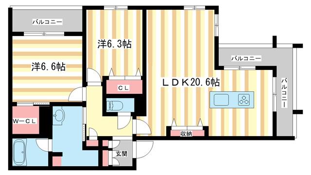 シャーメゾン オークルート奈良(2LDK/3階)の間取り写真
