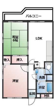 サンパレス六甲(2LDK/4階)の間取り写真