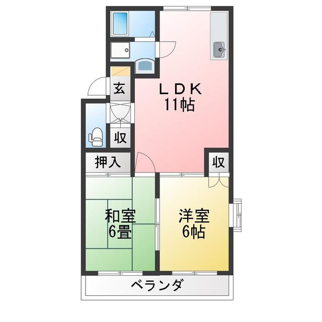 スカイハイツ(2LDK/1階)の間取り写真