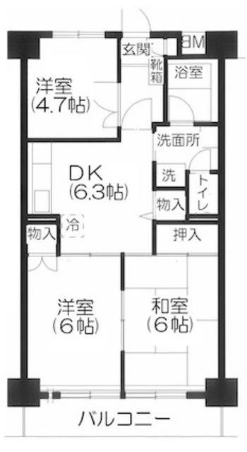 きんえいマンション(3DK/3階)の間取り写真