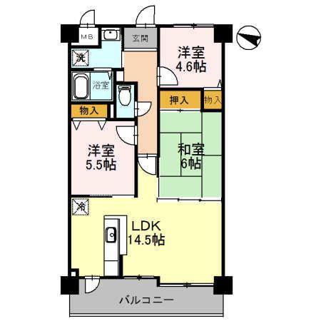 フローラ南館(3LDK/5階)の間取り写真