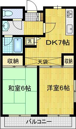 東急東横線 綱島駅 徒歩14分 4階建 築40年(2DK/1階)の間取り写真