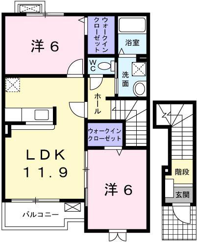 ラルジュ フォンテーヌIV(2LDK/2階)の間取り写真