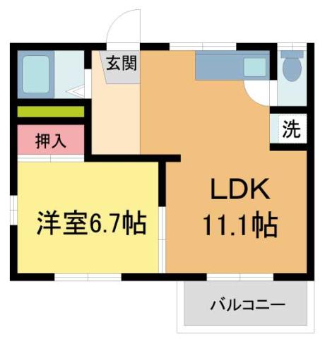 香櫨園ハイツ(1LDK/2階)の間取り写真