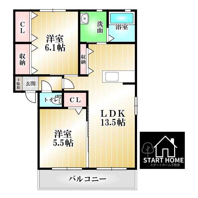 シャーメゾン名東 B棟(2LDK/1階)の間取り写真