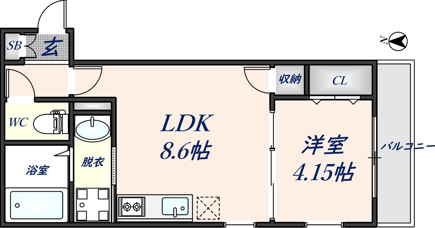 K`S RESIDENCE瓢箪山(1LDK/1階)の間取り写真