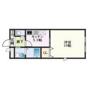 アンプルールクラージュ ウエスト ヒルズ(1K/2階)の間取り写真
