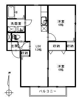 ハーモニー駅家A・B(2LDK/2階)の間取り写真