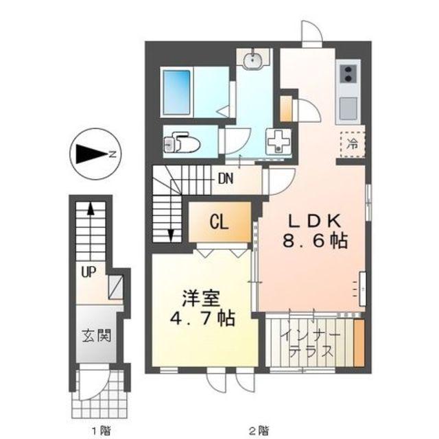 コンフォート E(1LDK/2階)の間取り写真