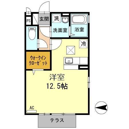 リビングタウン三原(ワンルーム/1階)の間取り写真