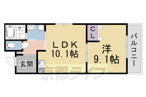 クレアーレ五条大宮(1LDK/3階)の間取り写真