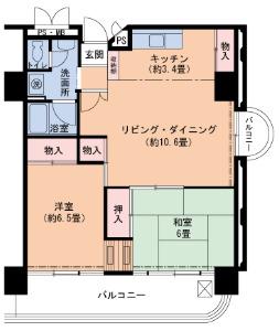 UR 武庫川12(2LDK/16階)の間取り写真