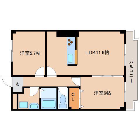 アメニティ前栽I(2LDK/2階)の間取り写真