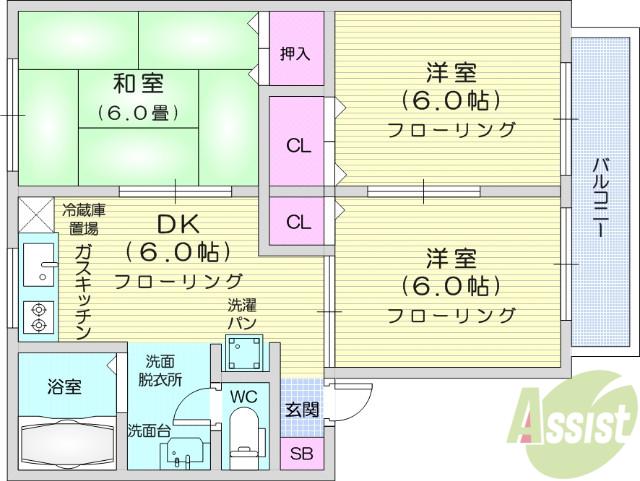 セジュール南光台Ⅱ(3DK/2階)の間取り写真