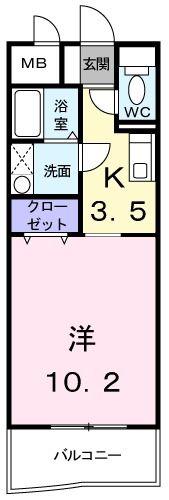 ドエル香西(1K/3階)の間取り写真