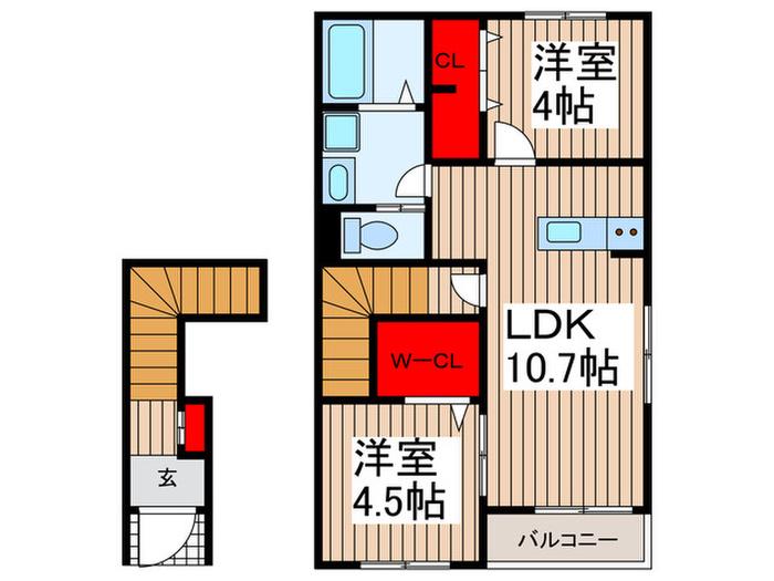 リーブルファイン三郷半田II(2LDK/2階)の間取り写真