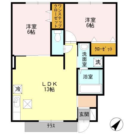 カーミー・呉竹(2LDK/1階)の間取り写真