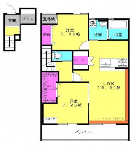 グランデ粟津(2LDK/2階)の間取り写真