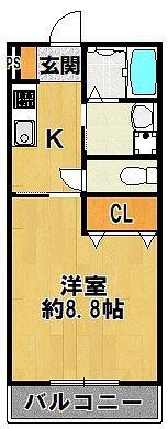 ハートフル南が丘(1K/1階)の間取り写真