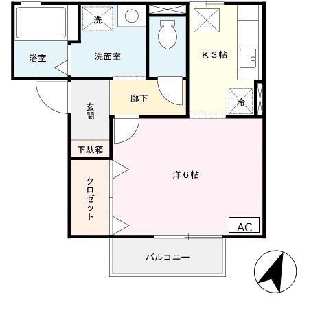 サンフェルティ B棟(1K/1階)の間取り写真