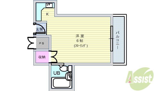 シャトー服部(ワンルーム/1階)の間取り写真