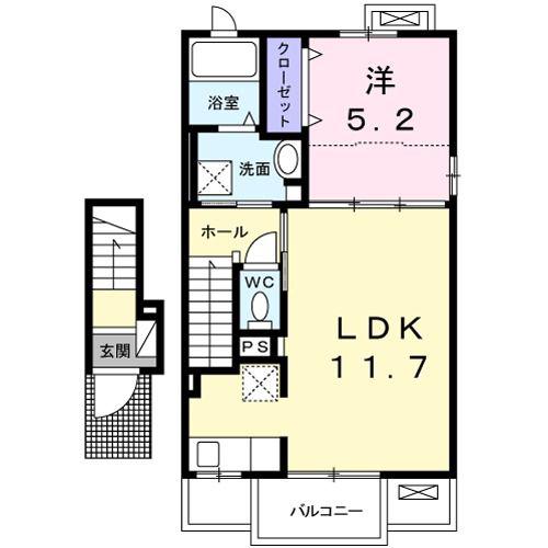グレイスサイトB(1LDK/2階)の間取り写真