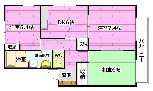 ルーセント桑原B棟(3DK/2階)の間取り写真