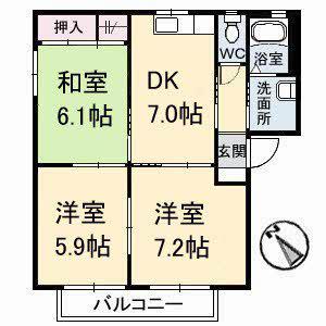 アンシャンテ A棟(3DK/2階)の間取り写真