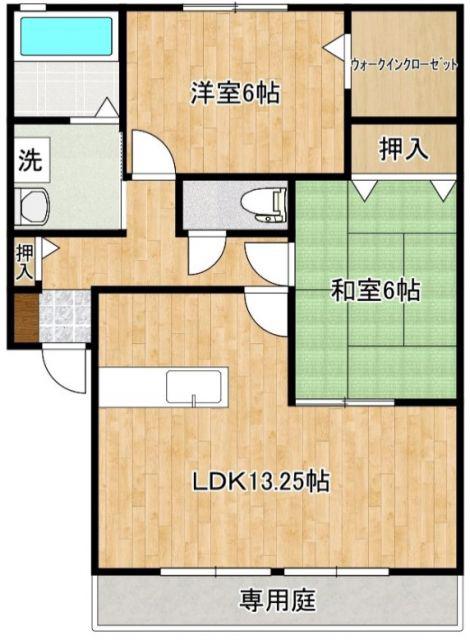 セジュール紫苑 B棟(2LDK/1階)の間取り写真
