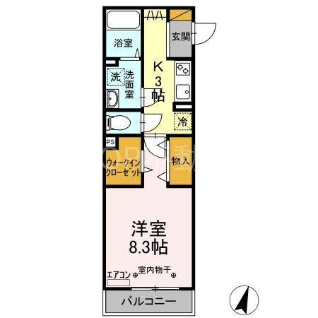 ヴェルデカーサ(1K/3階)の間取り写真
