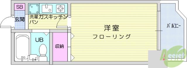 ダイアパレスプレステージ上杉(1K/6階)の間取り写真