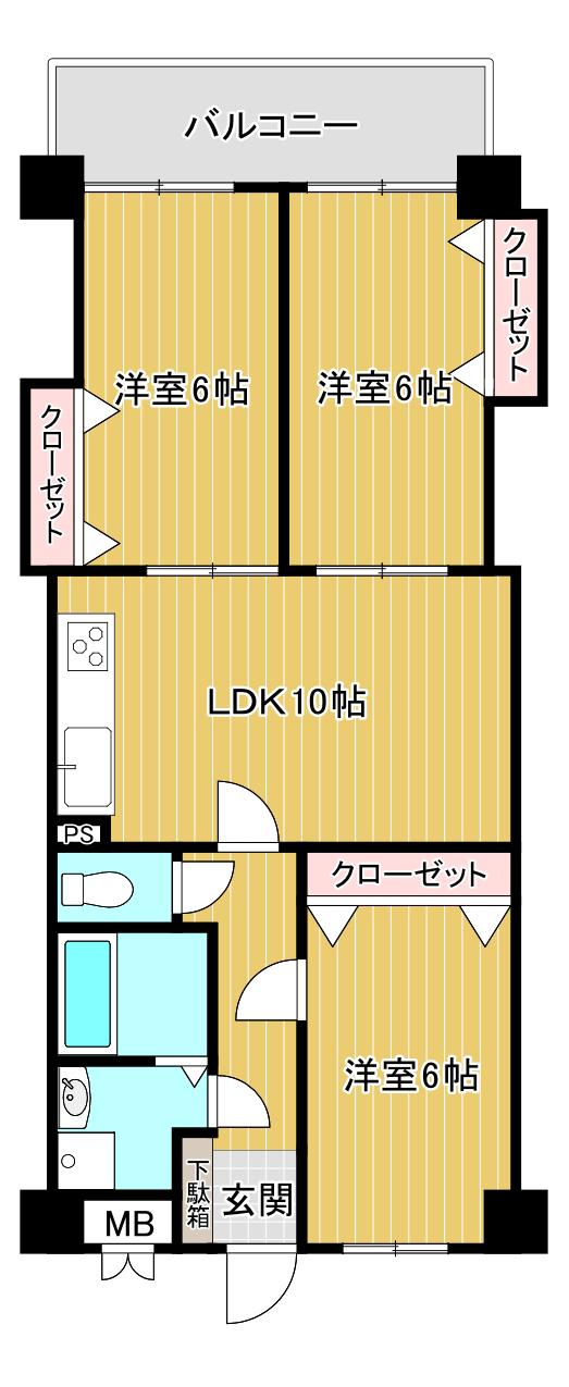 サンローヤル西明石(3LDK/4階)の間取り写真