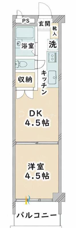 カーサ第一宇喜田2号棟(1DK/4階)の間取り写真