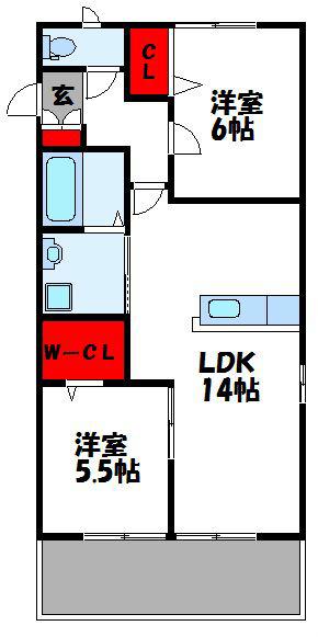 エスポワール B棟(2LDK/2階)の間取り写真