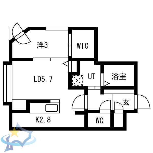 アルファスクエア北2西23(1LDK/5階)の間取り写真
