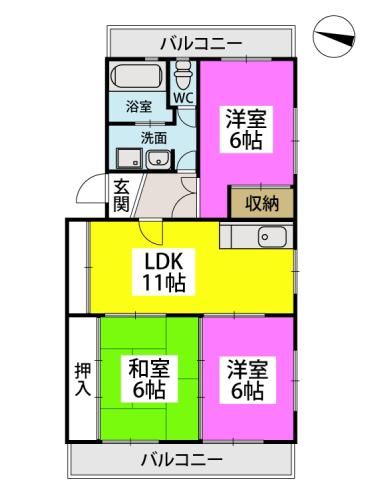 ヴィラージュ曰佐(3LDK/3階)の間取り写真