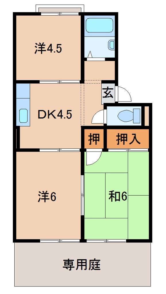 ファミリーハイツII(3DK/1階)の間取り写真