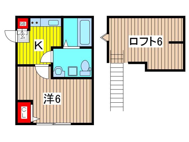 カムリンII(1K/1階)の間取り写真