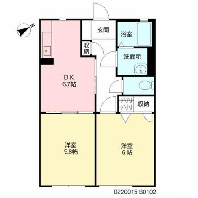 ディアス古賀島B(2DK/1階)の間取り写真